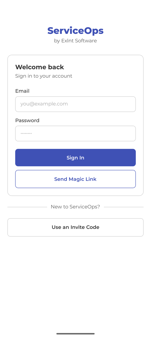 ServiceOps mobile app screen